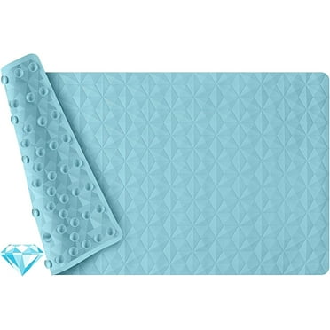 Bathtub Mat Non Slip - Natural Rubber Bath Tub Shower Safety Mat - 16 x 28 Inch Shower Mats with Suction Cups - Delicate Diamond Pattern - Softer - BPA Free - Machine Washable - Elegant Blue