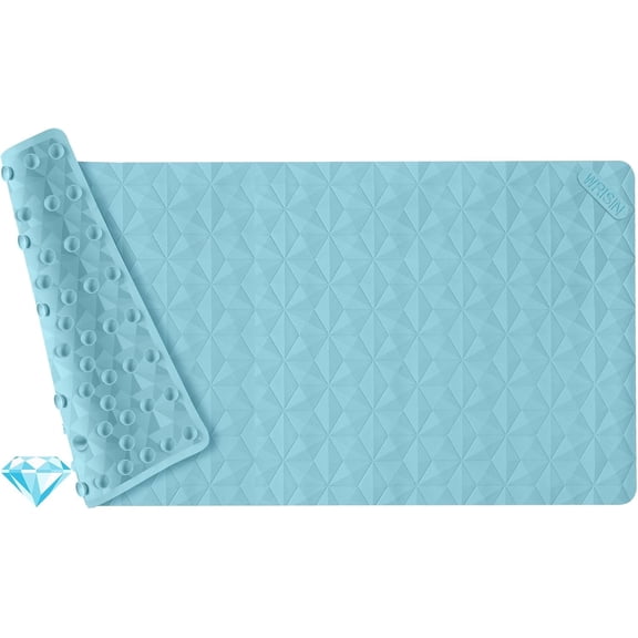 Bathtub Mat Non Slip - Natural Rubber Bath Tub Shower Safety Mat - 17 x 35 Inch Shower Mats with Suction Cups - Delicate Diamond Pattern - Softer - BPA Free - Machine Washable - Elegant Blue