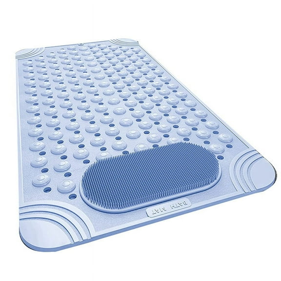 Bathtub Mat Non-Slip Rubber Shower Mat with Drain Holes Suction Cups, Quick Drain, Feet Massage, Bath Mat Blue PVC Blue
