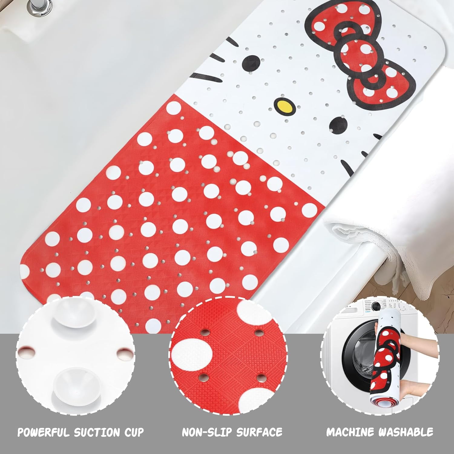 Bathtub Mat Non Slip Shower Mat Extra Long Anti Slip Bath Mats for tub Mat with Suction Cups and ...