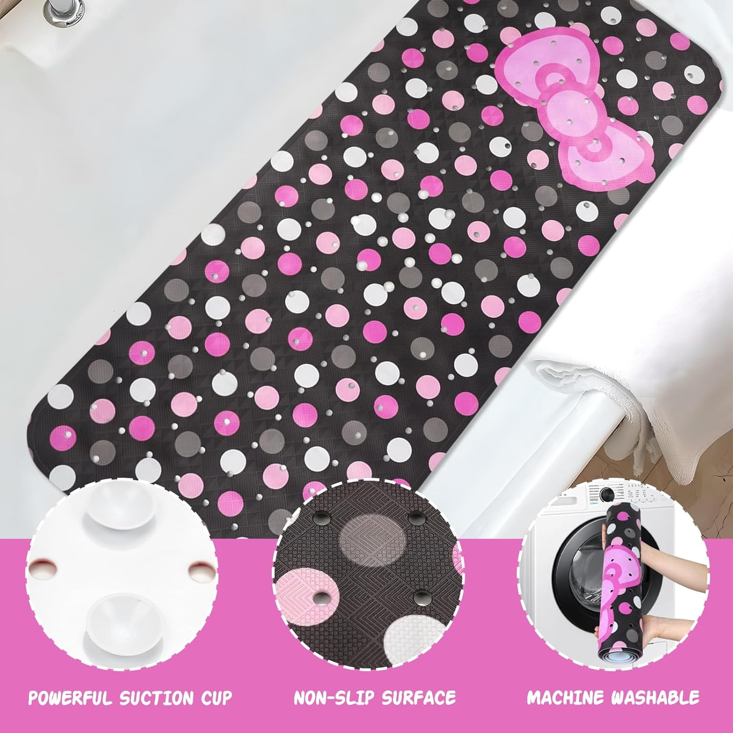 Bathtub Mat Non Slip Shower Mat Extra Long Anti Slip Bath Mats for tub Mat with Suction Cups and ...
