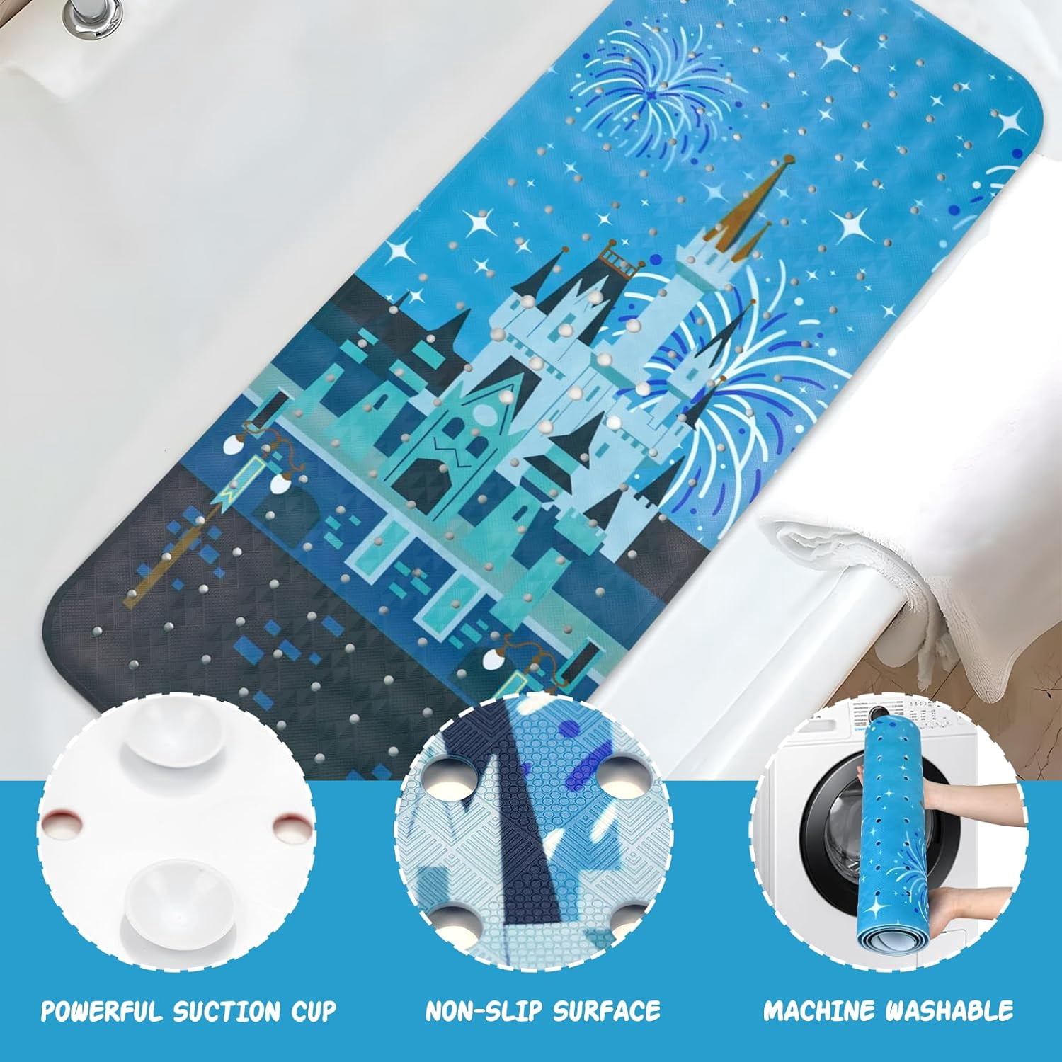 Bathtub Mat Non Slip Shower Mat Extra Long Anti Slip Bath Mats for tub Mat with Suction Cups and Drain Holes