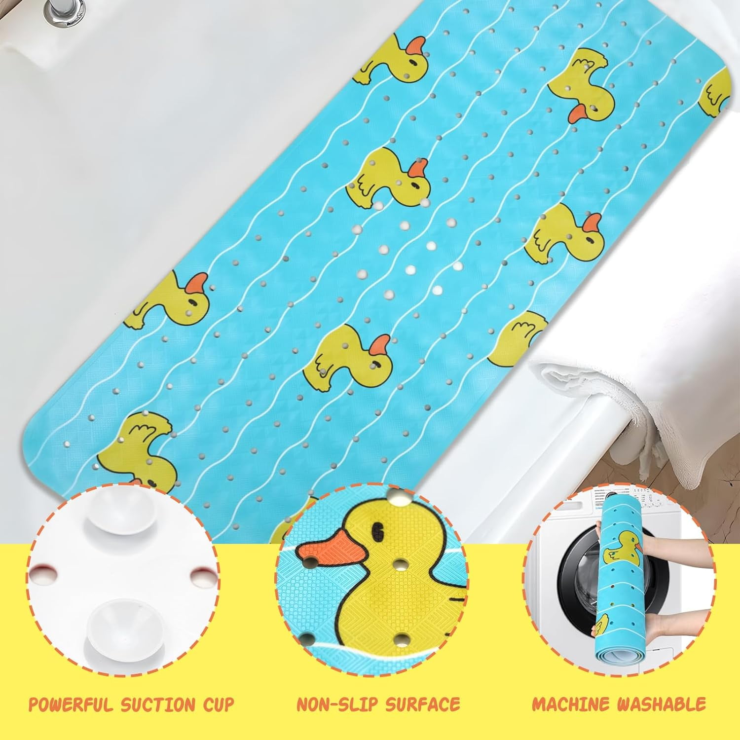 Bathtub Mat Non Slip Shower Mat Extra Long Anti Slip Bath Mats for tub ...