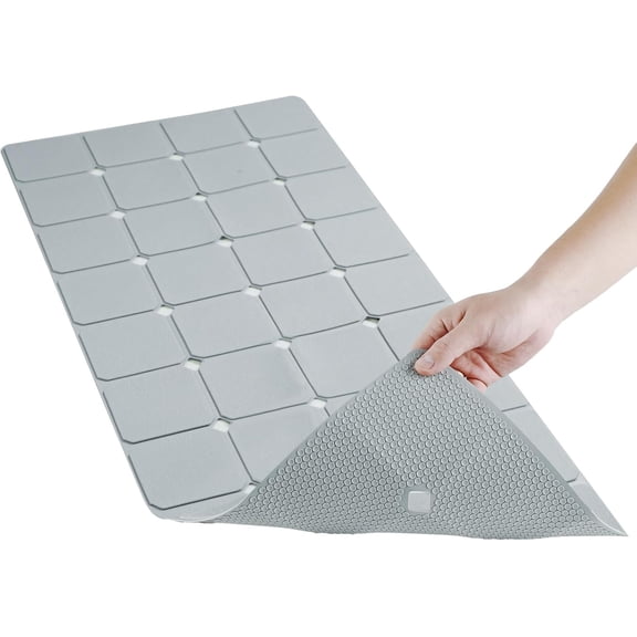 Bathtub Mat Non-Slip Silicone Soft Odorless Large Bath No Suction Cups for Refinished,Reglazed and Textured Shower Mats Non Slip Extra Long Tub (16x40inch Grey)