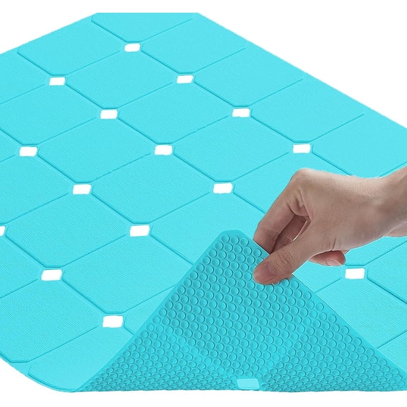 Bathtub Mat Non Slip Soft Odorless Bath Mat No Suction Cups for Refinished,Textured and Reglazed Tub Shower Mats Non-Slip 18 X 28Inch Blue