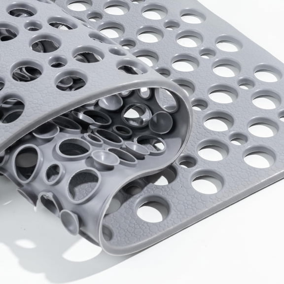 Bathtub Mat Non Slip, Soft TPE Bath Mat for Tub, Efficient Drainage Bathroom Shower Mat with Suction Cups, Bath Tub Mat, Easy to Clean, 28 x 15 Inch, Grey