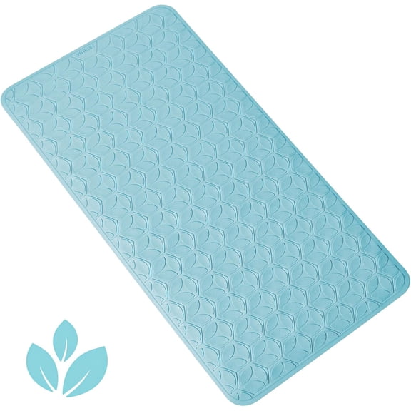 Bathtub Mat Non Slip with Suction Cups - 100% Rubber Bathroom Mat Textured for Bath Tub Shower Safety - Soft on Touch - BPA/PVC Free - Pet Dog Bath Mat - Machine Washable - 17 × 35 Inch（Blue）