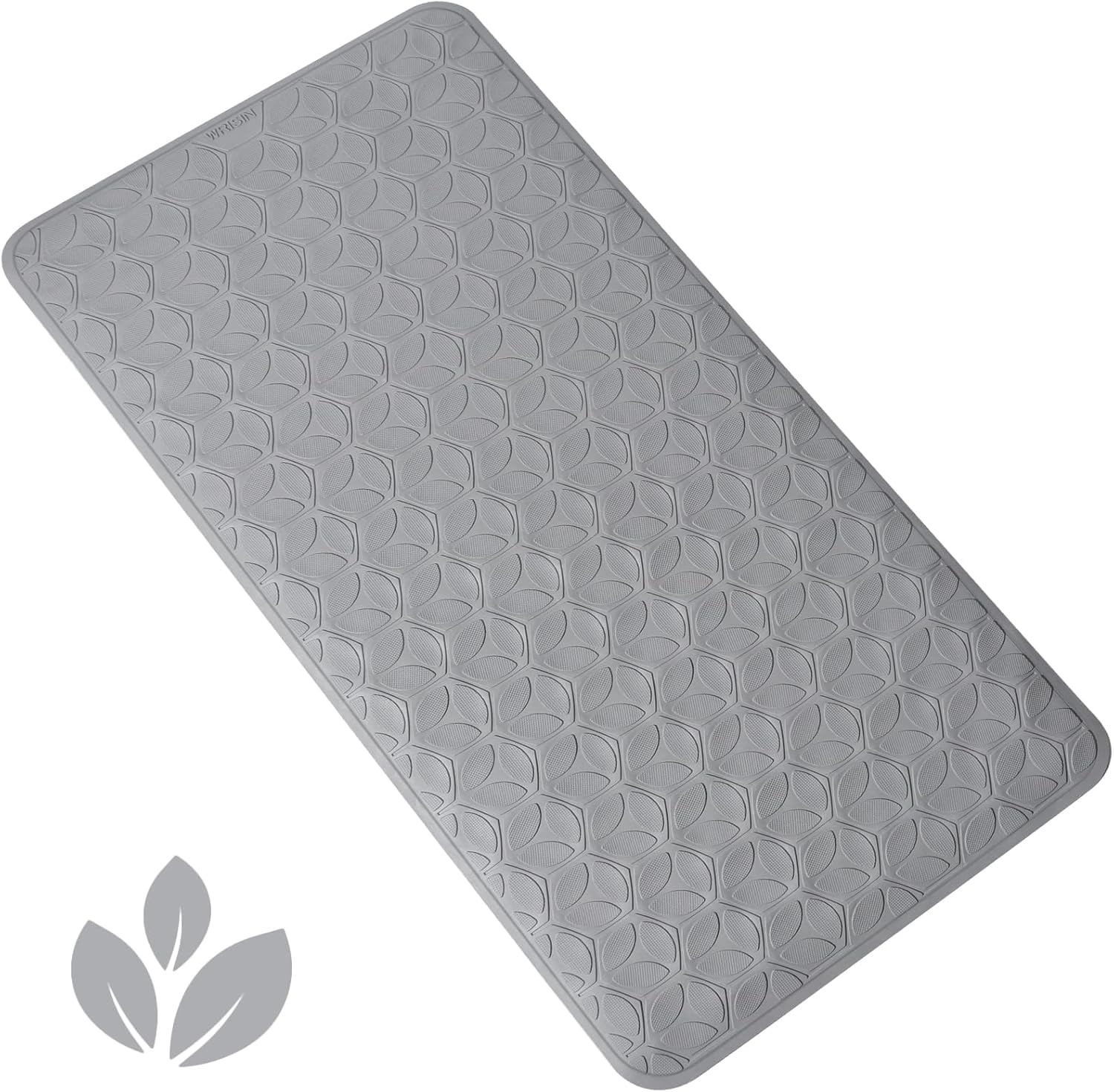 Bathtub Mat Non Slip with Suction Cups - 100% Rubber Bathroom Mat Textured for Bath Tub Shower Safety - Soft on Touch - BPA/PVC Free - Pet Dog Bath Mat - Machine Washable - 17 × 35 Inch（Gray）