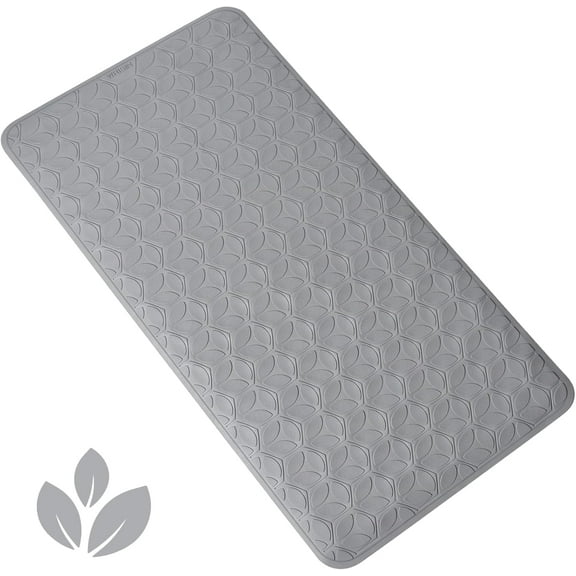 Bathtub Mat Non Slip with Suction Cups - 100% Rubber Bathroom Mat Textured for Bath Tub Shower Safety - Soft on Touch - BPA/PVC Free - Pet Dog Bath Mat - Machine Washable - 17 × 35 Inch（Gray）