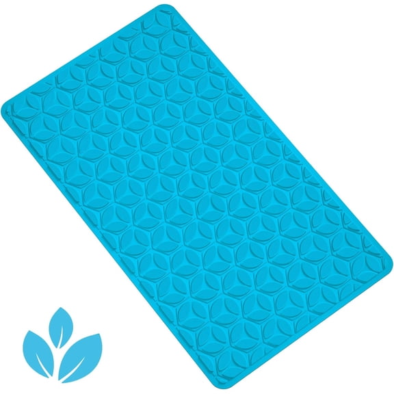 Bathtub Mat Non Slip with Suction Cups - 100% Rubber Bathroom Mat Textured for Bath Tub Shower Safety - Soft on Touch - BPA/PVC Free - Pet Dog Bath Mat - Machine Washable - 16 × 28 Inch（R Blue）