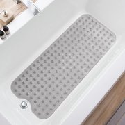 Bathtub Mats for Shower Tub Extra Long Non-Slip Bath Mat, 39 x 16 Inch Shower Mat with Drain Holes and Suction Cups, Bath Tub Mat for Bathroom with Machine Washable (Clear Grey)