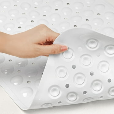 GPED Bathtub Mats for Shower Tub, Non Slip 27.6 x 15 Inch Bath Mat with Drain Holes and Suction Cups, Machine Washable BathMat for Bathtub Floor Liner Mats with Suction Cups and Drain Holes, White