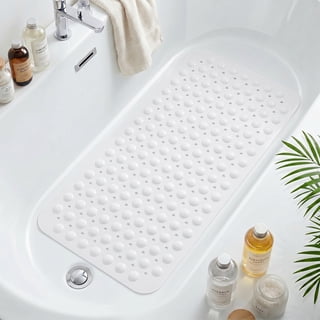 GPED Bathtub Mats for Shower Tub, Non Slip 27.6 x 15 Inch Bath Mat with Drain Holes and Suction Cups, Machine Washable BathMat for Bathtub Floor Liner Mats with Suction Cups and Drain Holes, White
