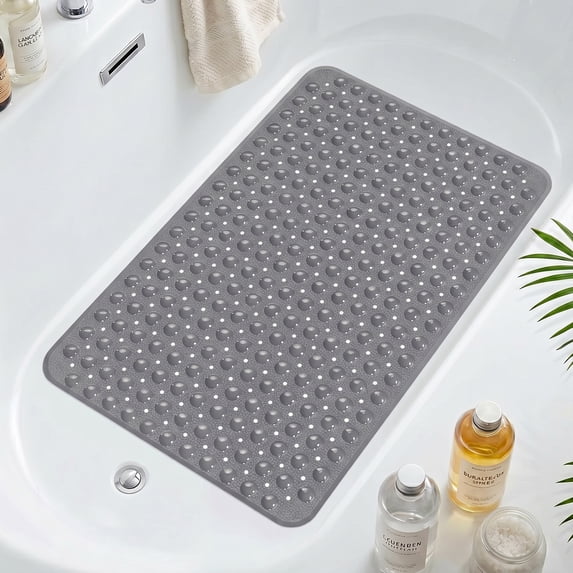 GPED Bathtub Mats for Shower Tub, Non Slip 34 x 21.7 Inch Bath Mat with Drain Holes and Suction Cups, Machine Washable BathMat for Bathtub Floor Liner Mats with Suction Cups and Drain Holes, Gray