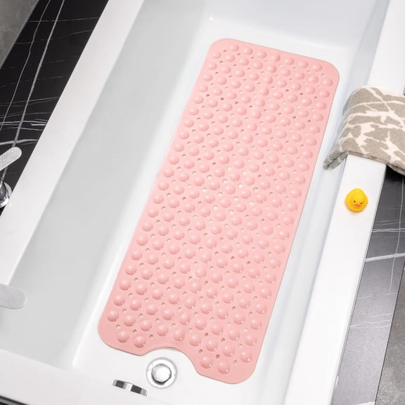 Bathtub Mats for Shower Tub - Non Slip TPE Bath Mat 39 x 16 Inch Extra Long Bath Mat, Bath Tub Mat for Bathroom with Machine Washable (Pink)
