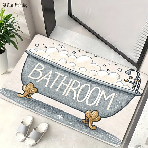 Bathtub Pattern Print Flannel Bath Mat Non Slip Washable Rug Home Decor