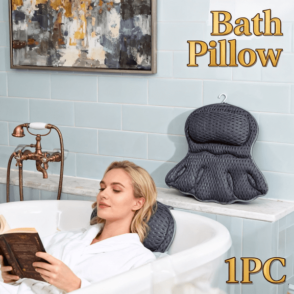 Bathtub Pillow with Contoured Head Neck and Back Support, 4D Ventilated Mesh Cover, Strong Suction Cups, Fast Drying Bath Spa Pillow for Soaking Tub Comfort