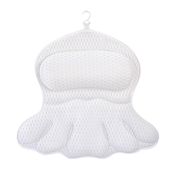 Bathtub Pillow, Bath Pillows for Tub Neck and Back Support, Bath Tub Pillow Headrest with Soft 4D Mesh Fabric and Non- Suction Cups, Relaxing Bath Accessories Spa Gifts (White)