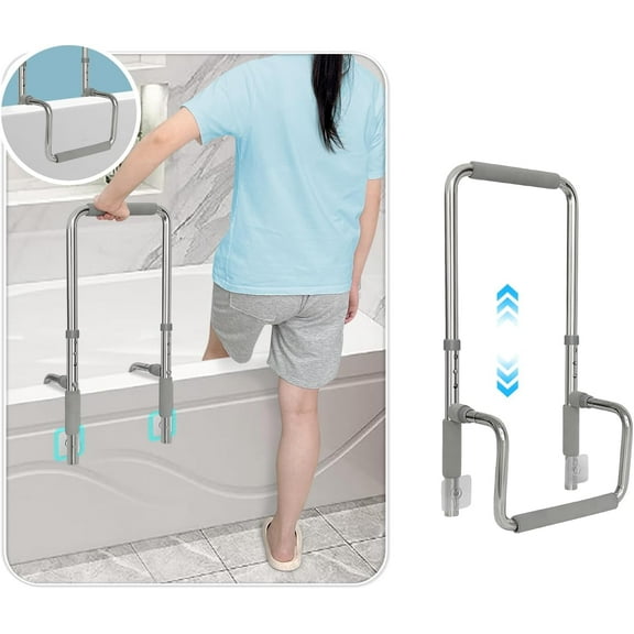 Bathtub Rails for Seniors Shower Grab Bars Clamp on Tub Rail Bath Tub Handles Heavy Duty Safety Support Bar Handicap Tub Bar for Elderly Help Getting Out of Bathtub