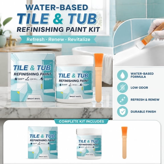 Bathtub Refinishing Kit, Tub Refinishing Kit, Tile Paint, Bathroom Resurfacing, Water-Based Formula Tub and Tile Refinishing Paint, Low Voc Ceramic Coating That Works As Epoxy