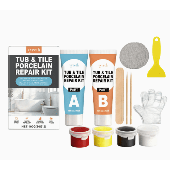 Bathtub Repair Kit White Porcelain Touch Up, Tub and Tile Chip Fix for Sink Toilet, Epoxy Filler for Acrylic Fiberglass Ceramic Marble, Professional Crack Repair(wwx)