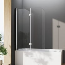 Bathtub Shower Door, Semi-Frameless Bath Tub Shower Door Foldable Hinged Bathtub Glass Door 42"W x 55"H Bathtub Door 1/4" Tempered Glass with Explosion-Proof Film Stainless Steel Chrome