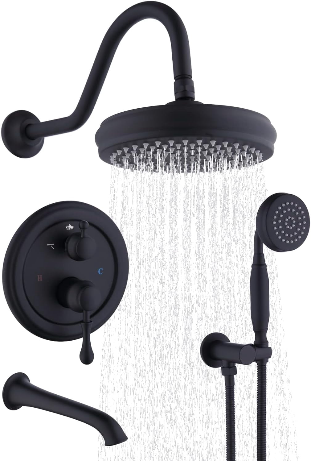 Bathtub Shower Faucet Antique Brass with Hand Sprayer, HAICHI 8inch ...