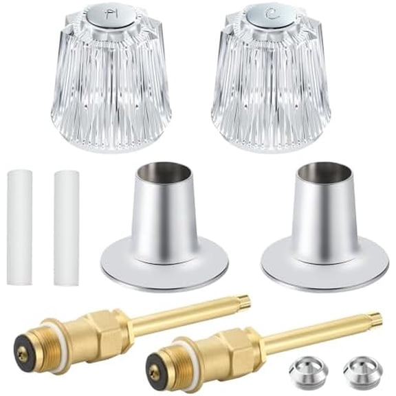 Bathtub Shower Knob 2 Piece Replacement Kit for Price Pfister Verve Compatible with Windsor Shower Faucet Handle, Trim Repair Kit with Acrylic Shower Handle and Shower Stems, Seats Parts, Flanges