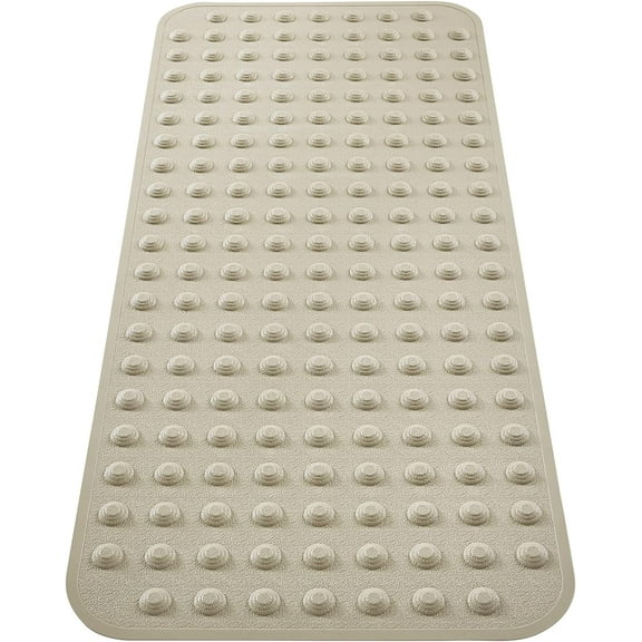 Bathtub Shower Mat Non Slip 18x40 in Bath Mat for Bathroom Tub Textured Smooth Floor, Silicone Extra Long Massage Bath Tub Mats No Slip Matt Non-Toxic Safe for Elderly & Kids- Beige