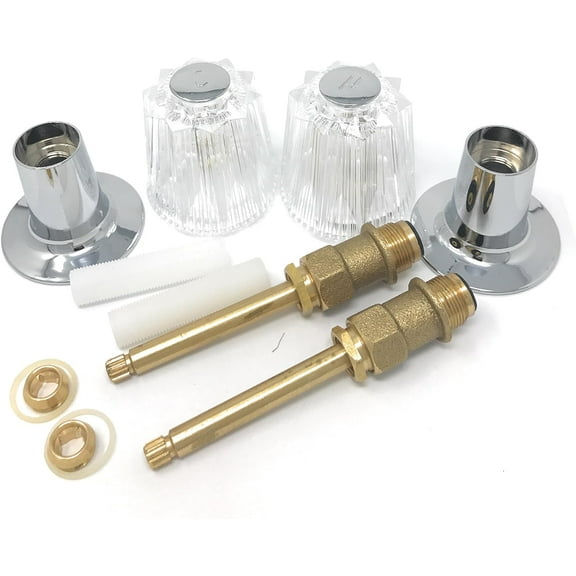 Bathtub and Shower Trim Kit for Price Pfister Compatible Remodel/Rebuild Set with Clear Acrylic Handles, Stems, Seats & Flanges Fits Verve & Windsor Faucets Hot & Cold Replacement Parts