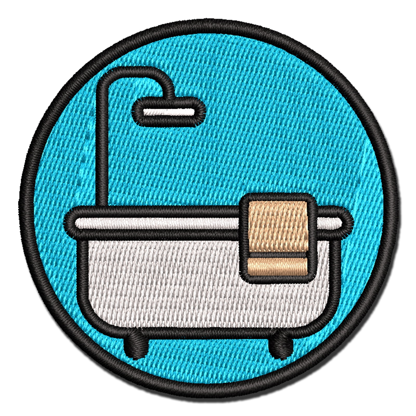 Bathtub Shower with Towel Outline Applique Multi-Color Embroidered Iron-On Patch - 3.5 Inch Large
