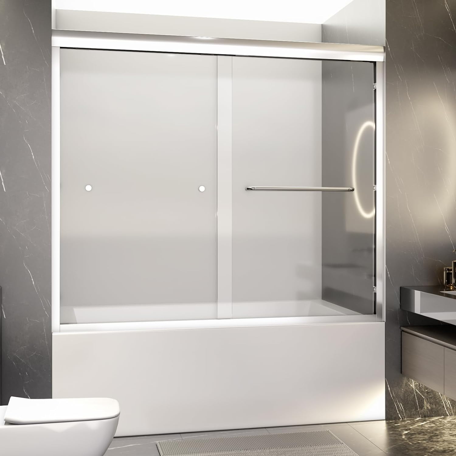 Bathtub Sliding Doors 60" W x 58" H, SemiFrameless Double Sliding