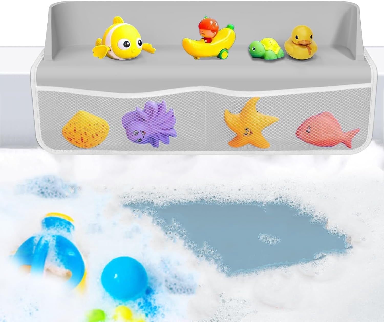 Bathtub Splash Guard for Tub Kids, 22" Bathtub Splash Toy Tray Caddy ...