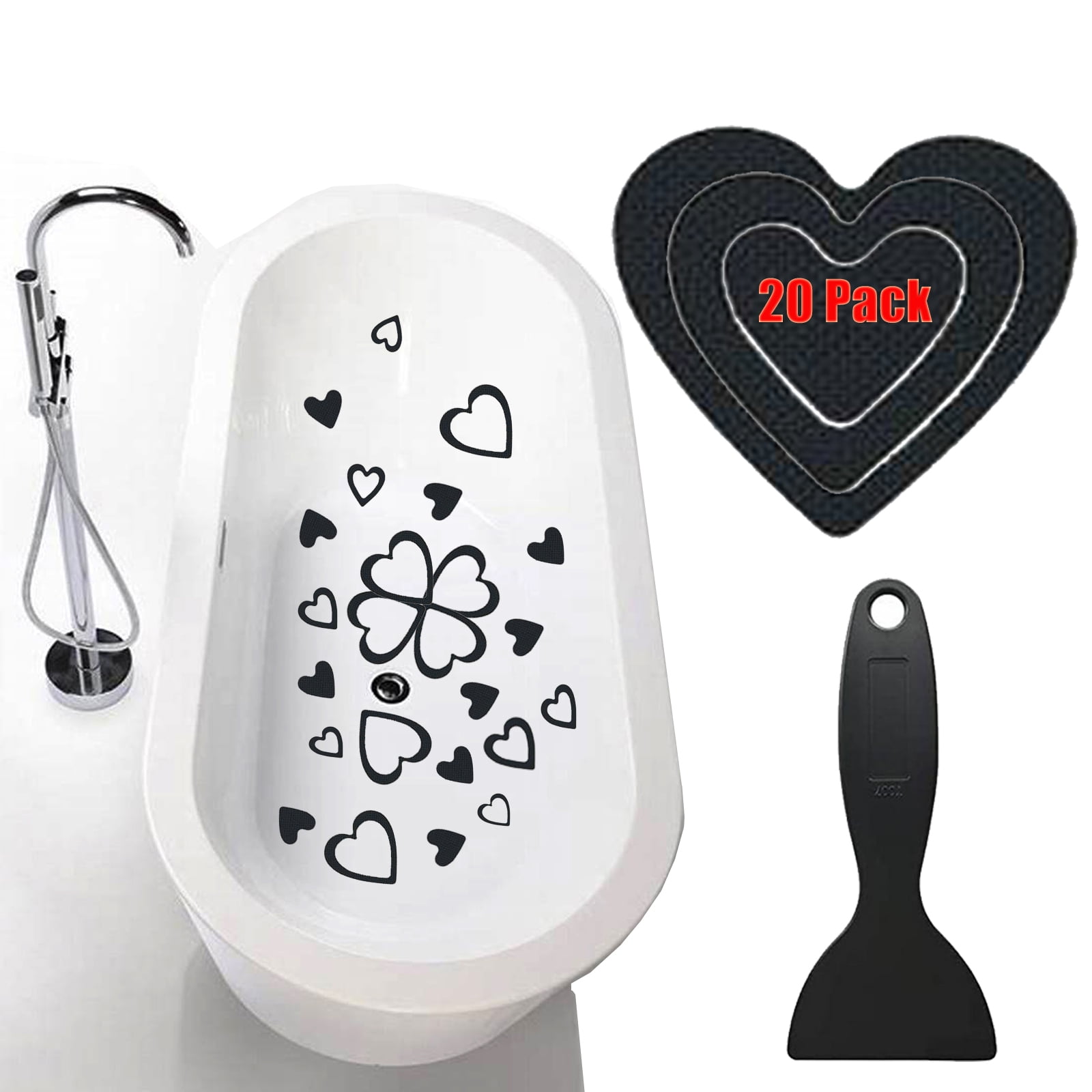 iPstyle NonSlip Bathtub Stickers, Adhesive AntiSlip Bath Treads, Black Plastic Shower Safety