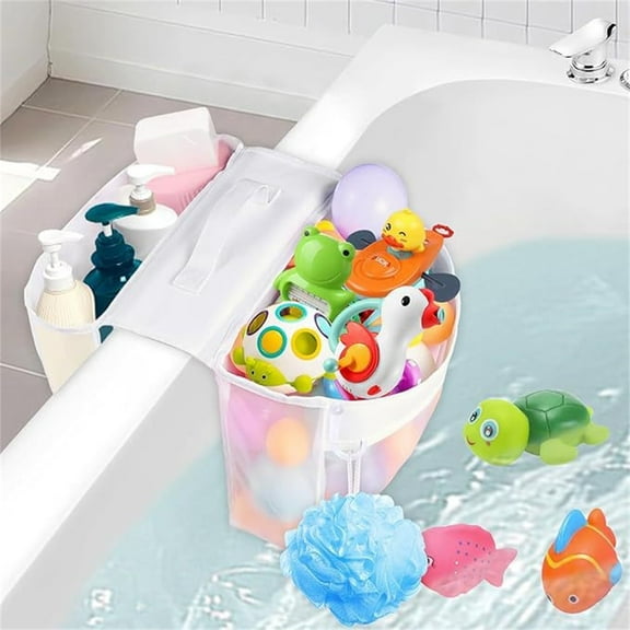 Bathtub Tool Organizer,Dual Compartments & Inner Pockets for Bath Essentials,Fits 4.3-Inch Tub Edges, No Suction Cups Needed