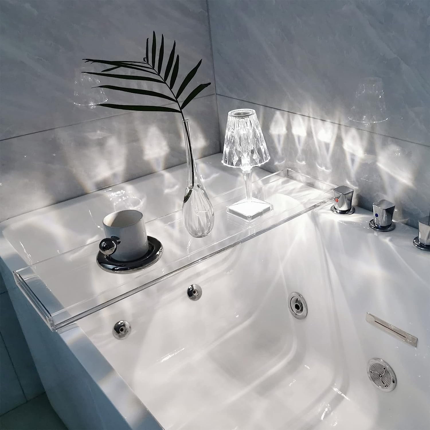 Acrylic Bathtub Tray Bathroom Over the Tub Storage Rack Caddy Shelf w/  Handle