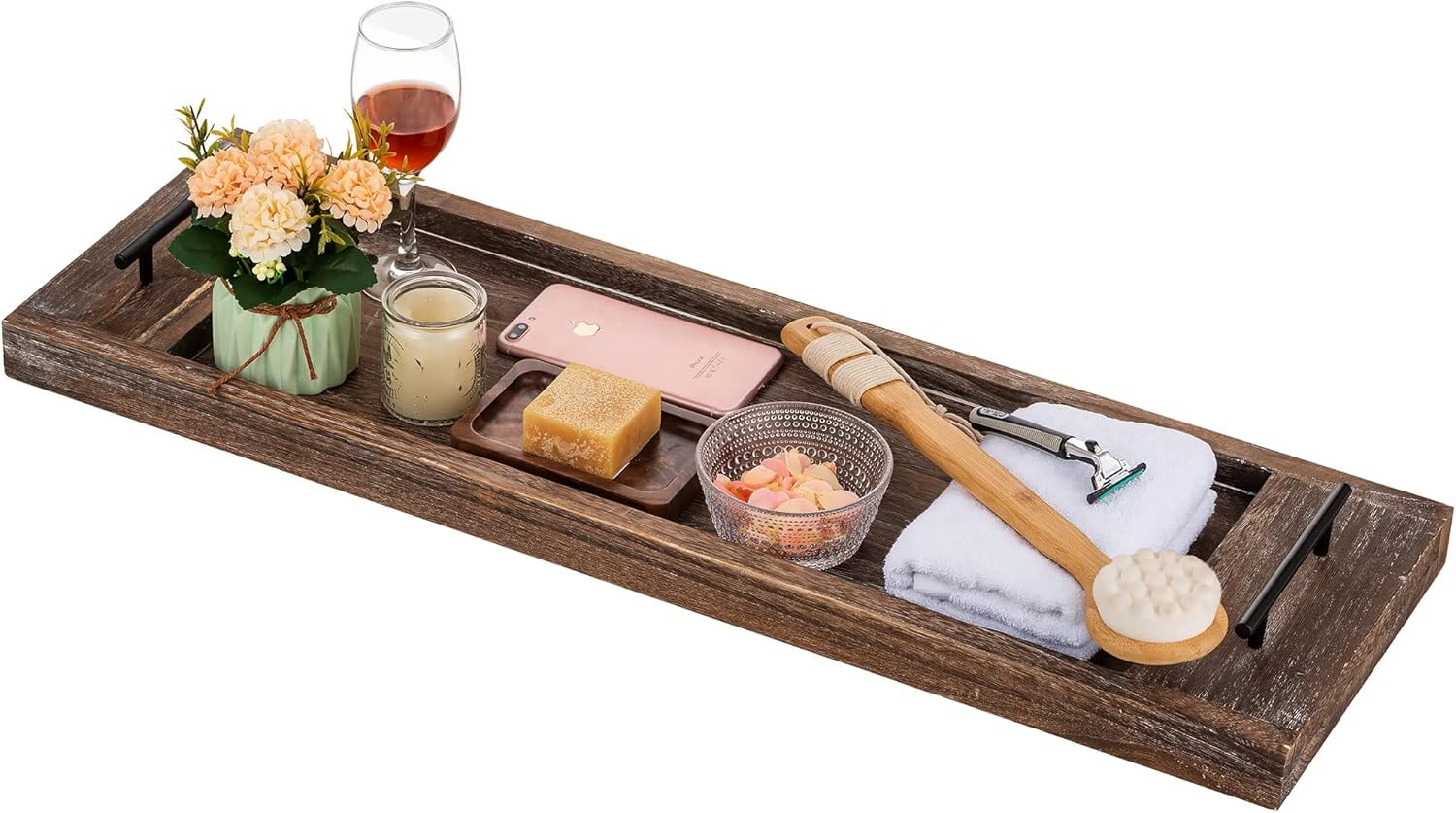 Bathtub Tray Bath Caddy: Wood Tub Trays Table Extra Large Rustic Bathtub Shelf Across Tub Wooden ...
