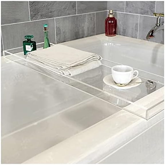 Bathtub Tray Caddy Acrylic Bath Tray, Anti-Slip Wine Glass Book Holder Bath Tub Table Caddy for Home Bathrooms Organizer Shelf Luxury Most Baths,White,82x20cm$$Home Decor, Kitchen, & Other