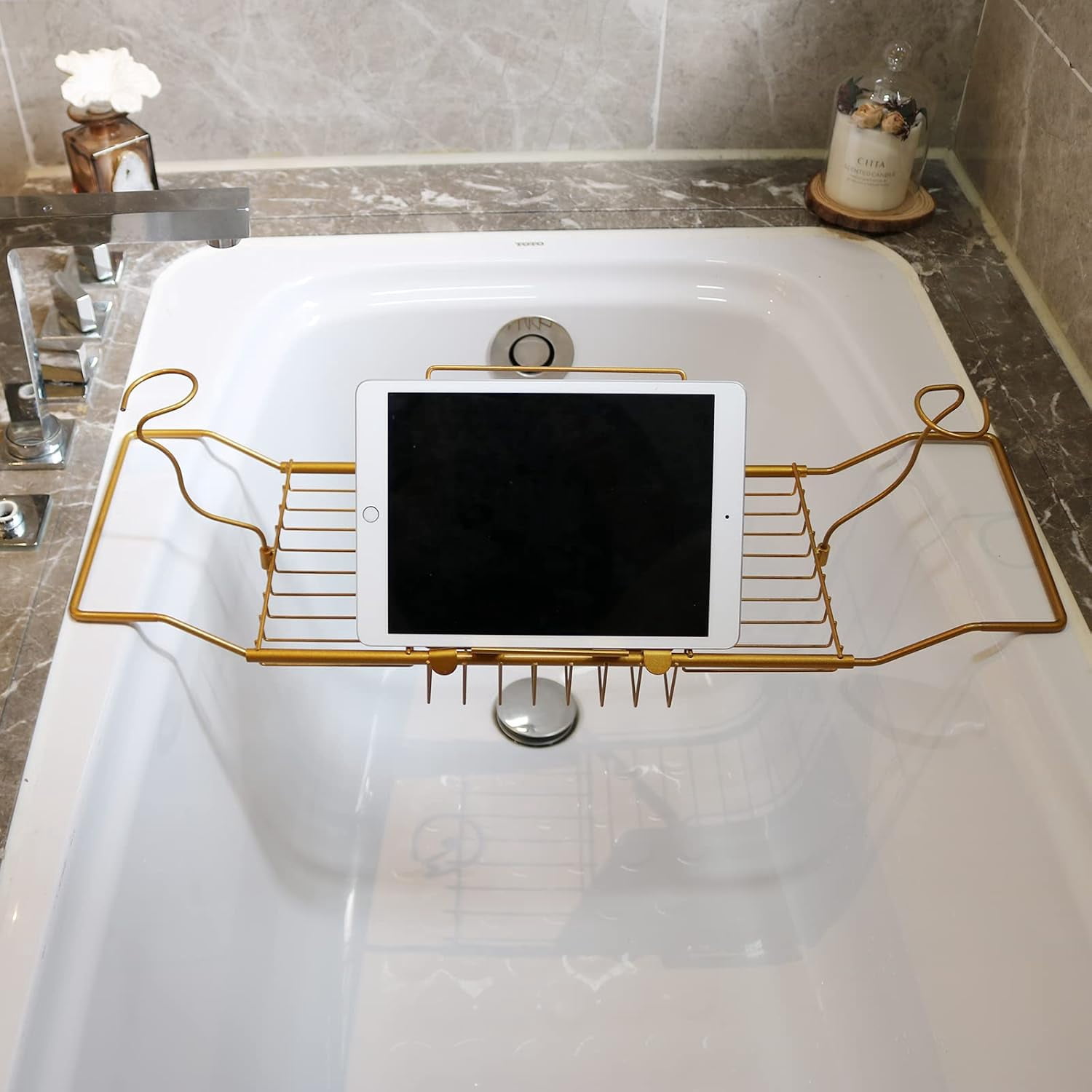 Bathtub Tray Caddy for Luxury Bath Expandable Extra Wide Bath Tub Tray ...