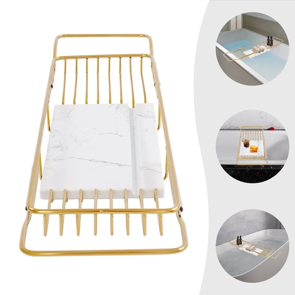 Bathtub Tray, Expandable Bathtub Tray,Bathtub Tray with Marble Board, for Home Use or in Hotels to Hold Cell Phones, Tablets, Toiletries, and More