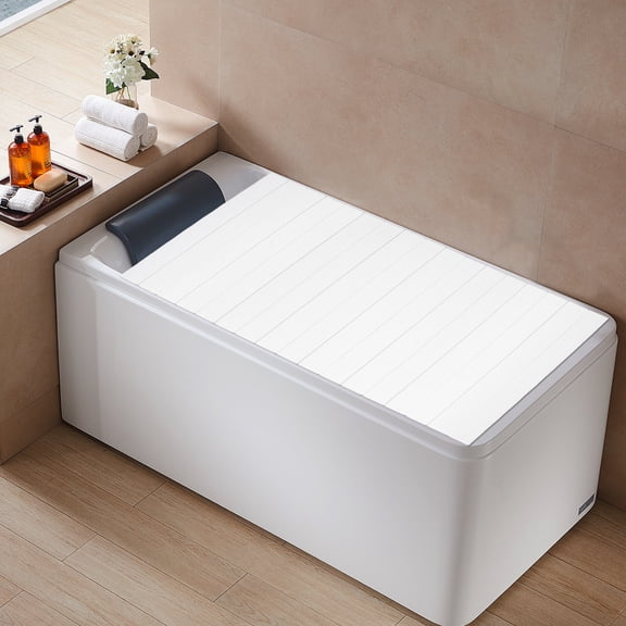 Bathtub Tray, Foldable White Wood Grain Bath Tray Cover 70.87x31.5 Inch Large PVC Spa Caddy with Heat Retention, 11lbs Capacity Organizer for Bathroom