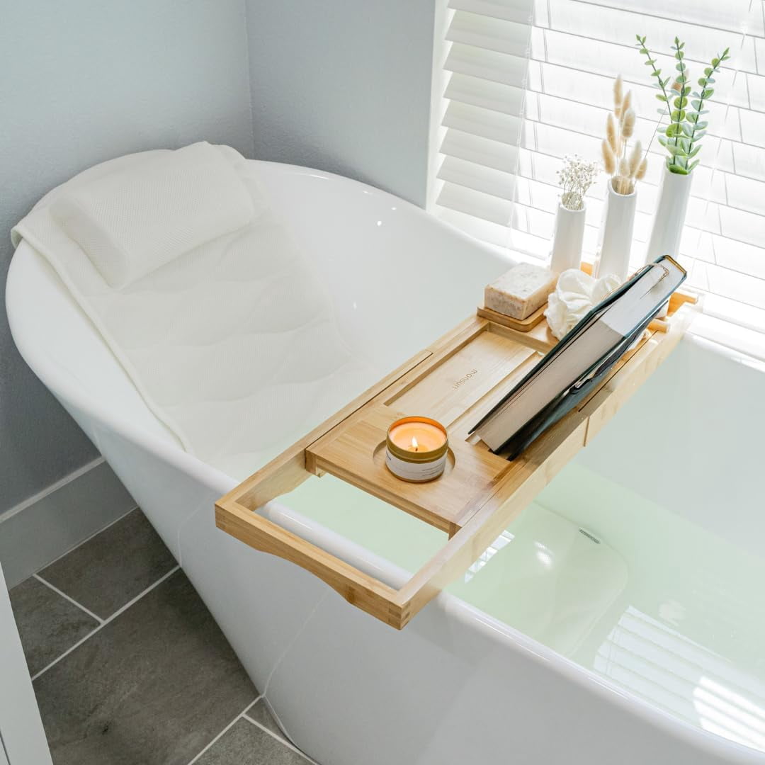 Bathtub Tray and Full Body Bath Pillow Set - Foldable Bath Tray for Tub ...