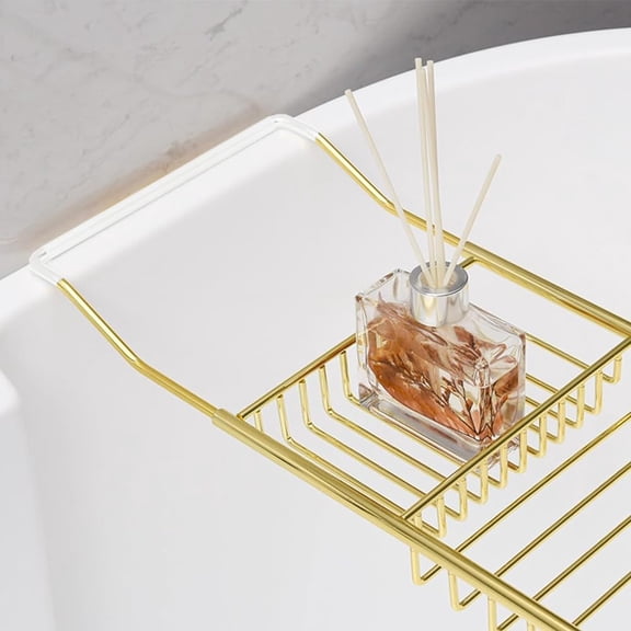 Bathtub Tray, Stainless Steel Shower Bathtub Caddy with Removable Book Holder and Wine Rack, Gold