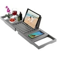 thumbnail image 1 of Bamboo Bathtub Tray Caddy with Device Slot & Wine Glass Holder, Gray, 1 of 2