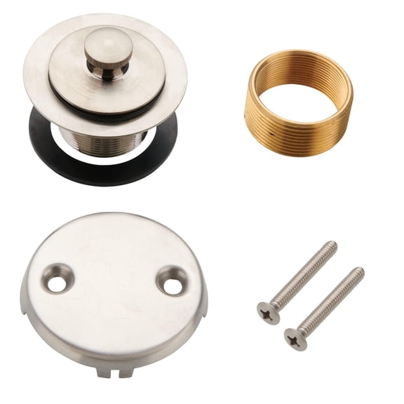 Bathtub Tub Drain Conversion Kit Assembly, Lift and Turn Twist Tub Drain Trim Kit with Two-Hole Overflow Faceplate, Brushed Nickel