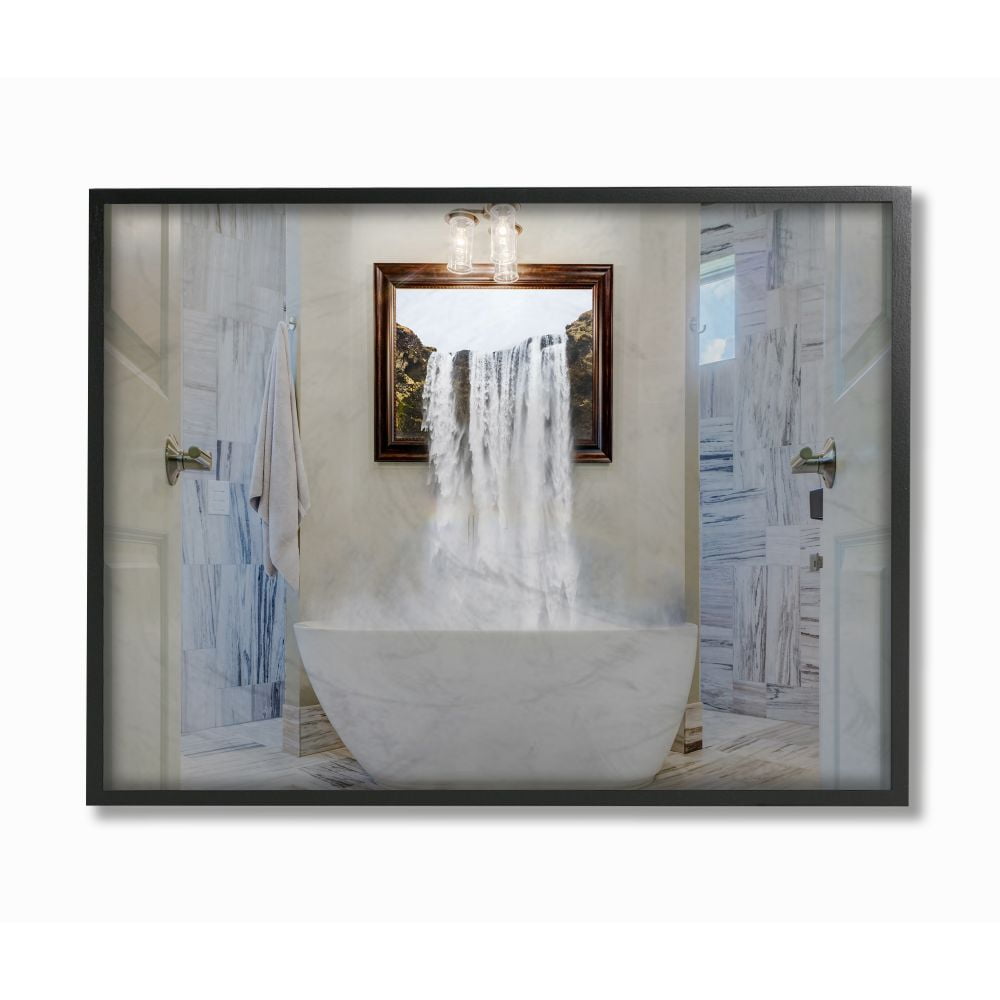 Bathtub Waterfall Abstract Bathroom 30 in x 24 in Framed Photography Photographic Wall Art, by Stupell Home Décor