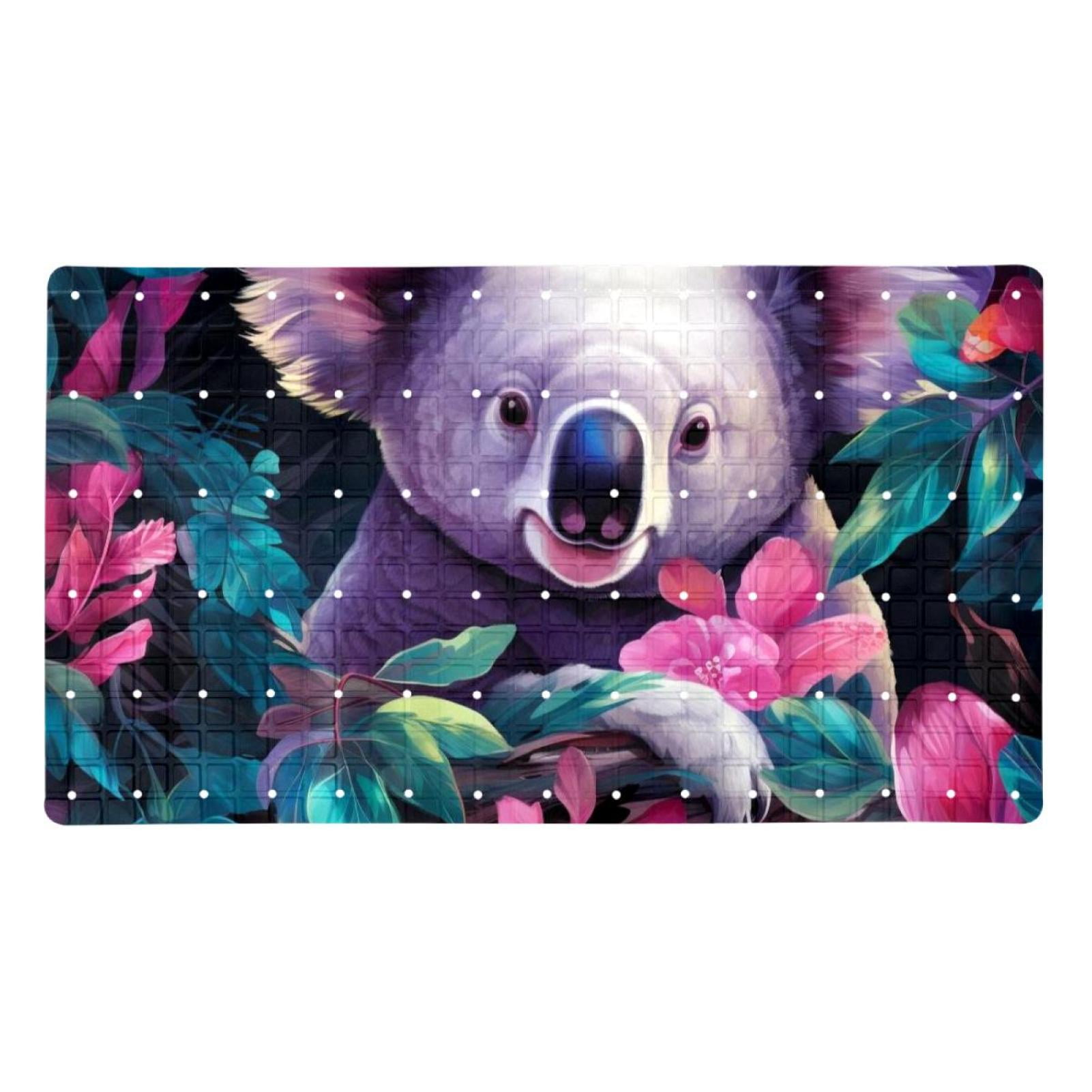 Bathtub and Shower Mat, Cute Koala and Flowers Leaves AntiSlip Bath