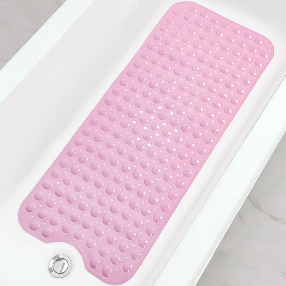 Bathtub and Shower Mats, Extra Long Non-Slip Bath Mat 39 x 16 Inch, Machine Washable Bath Tub Mat with Suction Cups & Drain Holes for Bathroom, Black