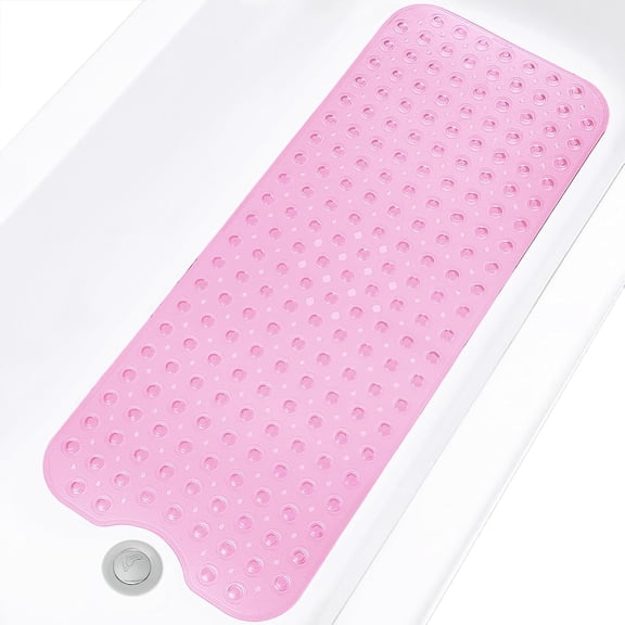 Bathtub and Shower Mats, Extra Long Non-Slip Bath Tub Mat 39 x 16 Inch, Machine Washable Bathmat with Suction Cups & Drain Holes for Bathroom Floor, Clear
