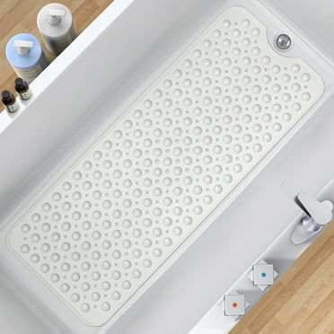 Bathtub and Shower Mats, Extra Long Non-Slip Bath Mat 39 x 16 Inch, Machine Washable Bath Tub Mat with Suction Cups & Drain Holes for Bathroom White
